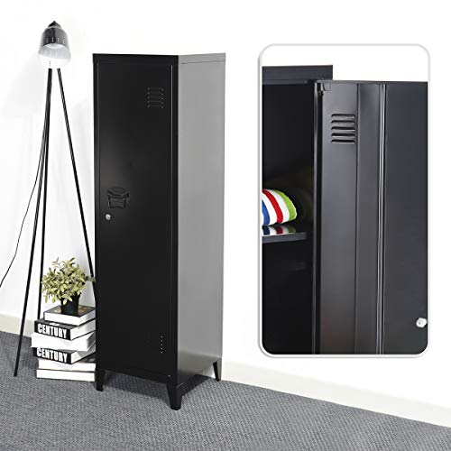 Armario metálico,Armario Archivador,Mueble Archivador ,Armario de Metal Alto, Armario con Columna,Armario Oficina con 2 Estantes con Cerradura y Llave para(Negro,127*40*58cm)