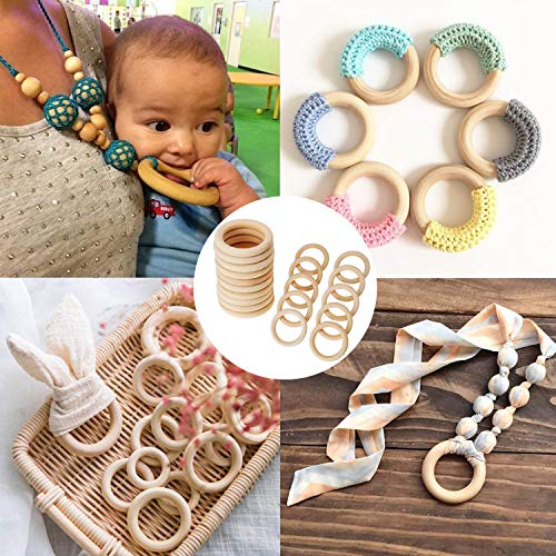 Aros de Madera Natural, Anillos de Madera de Artesanía, 36 Piezas Dentición de Madera 2 Tamaños (Diametro 4cm & 7cm), para Manualidades, Joyas Bricolaje Conectores Colgantes, Pendiente de Anillo