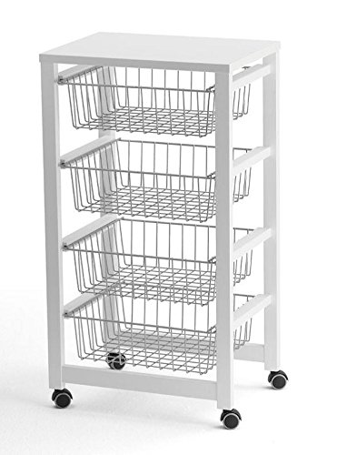 Arredamenti Italia Carrito de Cocina GINGERONE, Madera - 4 cestas - Color: Blanco Ar-It il Cuore del Legno