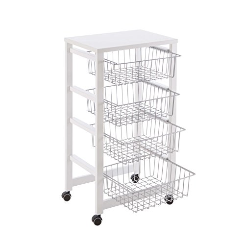 Arredamenti Italia Carrito de Cocina GINGERONE, Madera - 4 cestas - Color: Blanco Ar-It il Cuore del Legno