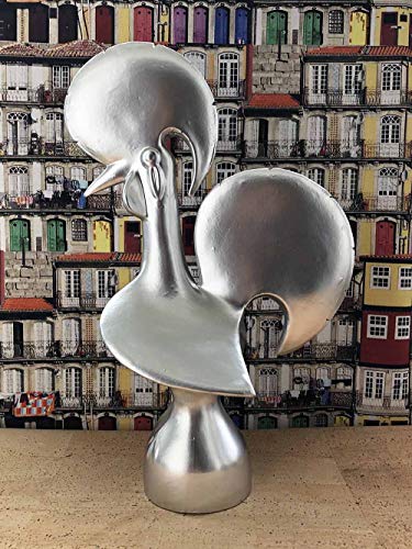 Art In Fact Gallo de Barcelos en Cerámica Tradicional Portuguesa, Plata - 30cm