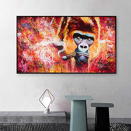 Arte de la pared Impresión en lienzo Animal Painting Gorilla Smoking Picture para Living Room Home Decoration 40x70cm