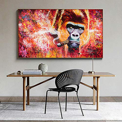 Arte de la pared Impresión en lienzo Animal Painting Gorilla Smoking Picture para Living Room Home Decoration 40x70cm