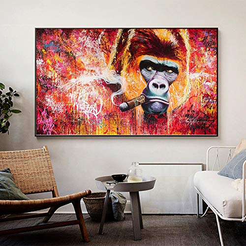 Arte de la pared Impresión en lienzo Animal Painting Gorilla Smoking Picture para Living Room Home Decoration 40x70cm