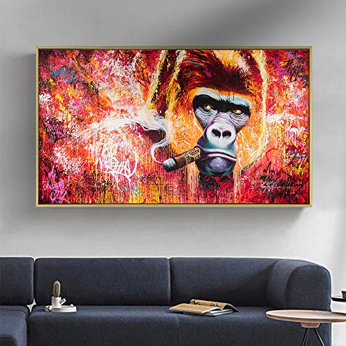 Arte de la pared Impresión en lienzo Animal Painting Gorilla Smoking Picture para Living Room Home Decoration 40x70cm