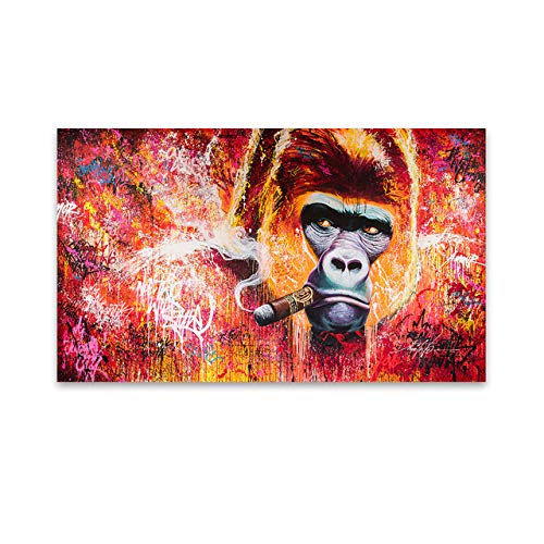 Arte de la pared Impresión en lienzo Animal Painting Gorilla Smoking Picture para Living Room Home Decoration 40x70cm