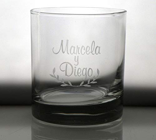 Arte-Deco Vaso Whisky BAJO Personalizado Boda Novios Pareja, Grabado Regalo Boda Aniversario, Parejas Hombre y Mujer, celebración