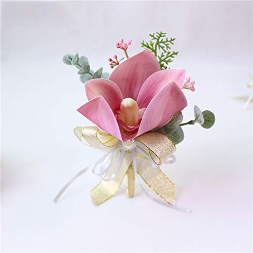 Arte flor ramillete novio Boutonniere muñeca nupcial corsés blanco amarillo solapa Pin dama de honor orquídea flor pulsera suministros de boda