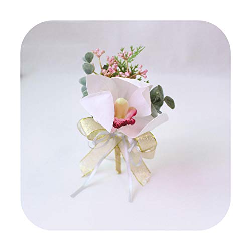 Arte flor ramillete novio Boutonniere muñeca nupcial corsés blanco amarillo solapa Pin dama de honor orquídea flor pulsera suministros de boda