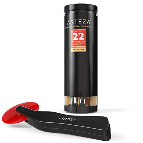 ARTEZA Herramientas de esculpir arcilla y cerámica | Kit de 22 piezas en tubo de plástico | Utensilios de escultura para artesanías de arcilla, cerámica, y manualidades de vacaciones