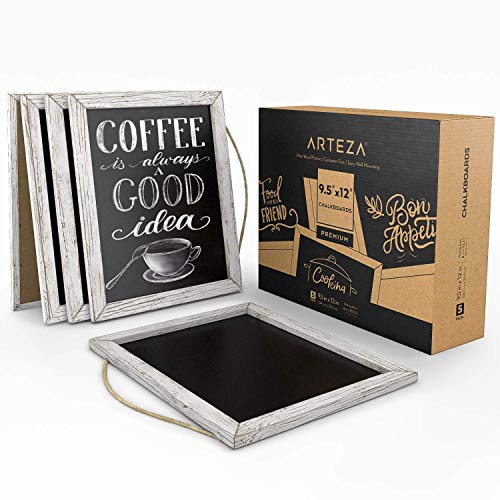 Arteza Pizarras negras de tiza para decoración de bodas y cocinas, estilo vintage, (24,1 x 30,5 cm) pack de 5 pizarras con cuerda para colgar, para bares y restaurantes, tiendas y eventos especiales