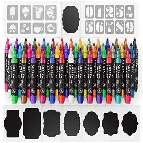 Arteza Rotuladores de tiza líquida | 42 colores a base de agua | Incluye 50 etiquetas de pizarra gratis y puntas reemplazables | Rotuladores tiza para bares y restaurantes, adultos y niños