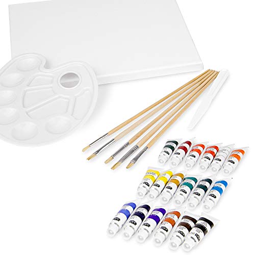 Artina Florenz set de pintura de 28 piezas caballete maletín de mesa para profis y aficionados 18 colores acrílicos, lienzo, 6 pinceles y paleta