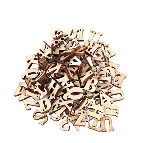 ARTLILY 100 piezas de madera del alfabeto letras con agujeros recortes de madera sin terminar para Patchwork Scrapbooking artesanía