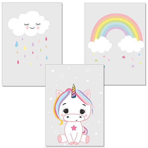 artpin® Póster Set unicornio para niños, de artistas | Decoración para Dormitorio, Habitación de los Niños, estilo escandinavo, A4 imágenes para niña niño