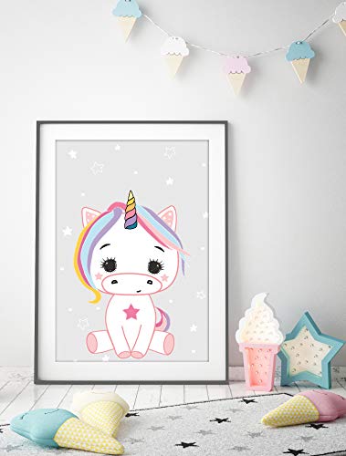 artpin® Póster Set unicornio para niños, de artistas | Decoración para Dormitorio, Habitación de los Niños, estilo escandinavo, A4 imágenes para niña niño