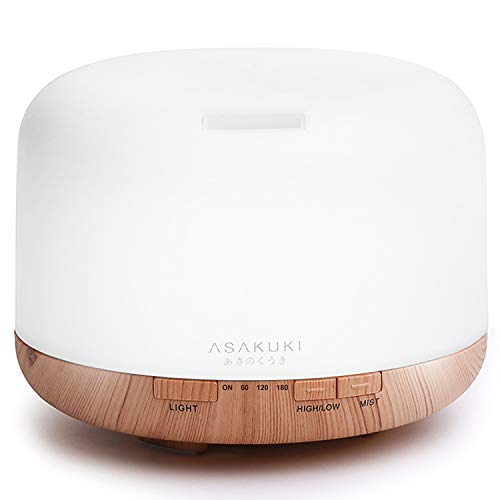 ASAKUKI 500ml Humidificador Ultrasónico Aromaterapia, Difusor de Aceites Esenciales, 7-Color LED, 4 Temporizador, Apagado Automático sin Agua, Humidificador Bebes, Hogar, Oficina, Bebé, Dormitorio