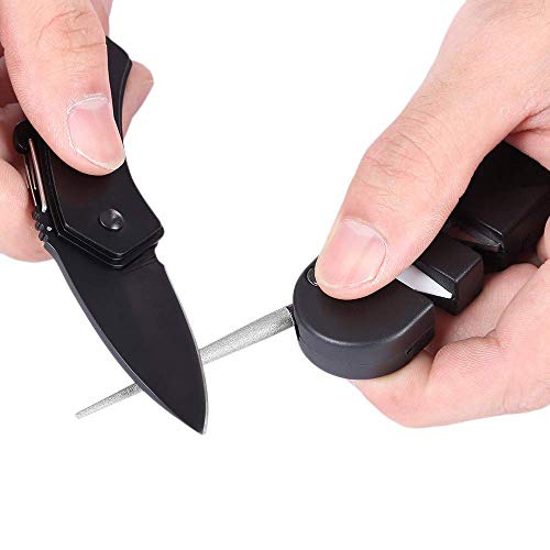 ASEOK Afilador de Cuchillos - Mini Herramienta de Afilado de Cuchillos Plegable Afilador de Piedra Multifunción Exterior Portátil para la Supervivencia Caza de Pesca Senderismo Acampar (Negro)