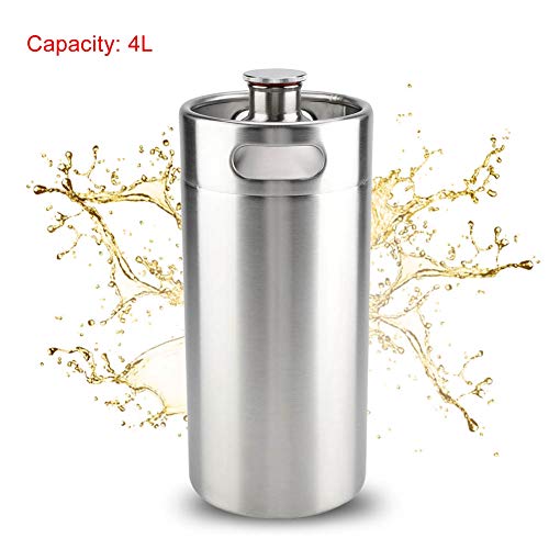 Asixx Mini Barril de Cerveza, Barril de Cerveza, Mini Barril de Cerveza de Acero Inoxidable 4L con Tapa en Espiral para Mantener el Sabor Original de la Cerveza. Duradero y Resistente a la corrosión