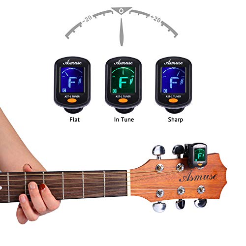 Asmuse Afinador de Guitarra Guitar Tuner Sintonizador de Cromático Para Guitarra Bajo Eléctrica Violín Ukulele Modos 360°LCD Pantalla-AST01