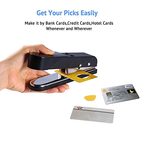 Asmuse Plectrum Pick Punch Maker Cortador Perforadora de Púa de Guitarra para Bajo Eléctrica Accesorios de DIY Herramientas con Cuero Tiras de Celuloide Premium y Papel de Lija de Plectro