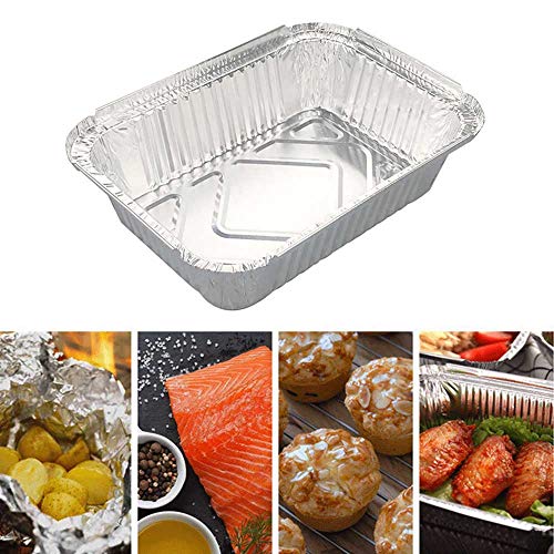 ASSR - Bandeja de aluminio desechable, bandeja de grasa para parrilla, con tapas para restaurante, barbacoa, catering, hornear, asar, 19,5 x 14 x 5,5 cm, paquete de 30