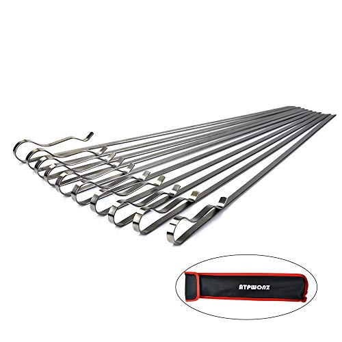ATPWONZ 10 pcs Pinchos de Barbacoa de Acero Inoxidable 43 cm con Oxford Bolsa de Almacenamiento