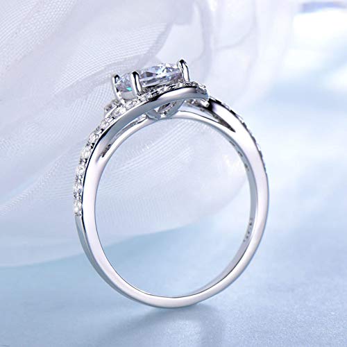AueDsa Anillo Plata Anillo de Plata Mujer 925 Anillo Redondo con Circonita Blanca Talla 12