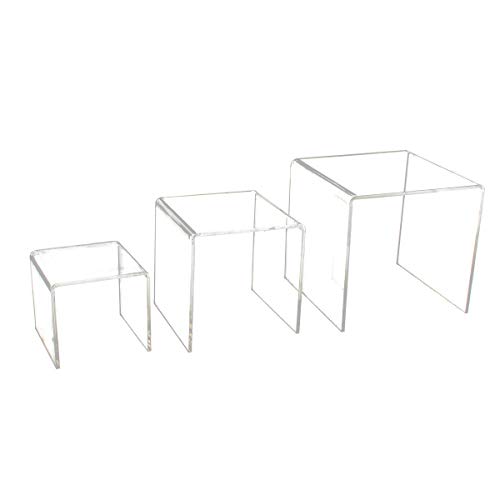 AUFIKR Elevadores de exhibición de acrílico Transparente, Estante de exhibición de 3 Piezas para Figuras, buffets, Cupcakes y Soportes de exhibición de Joyas, con película Protectora Adhesiva