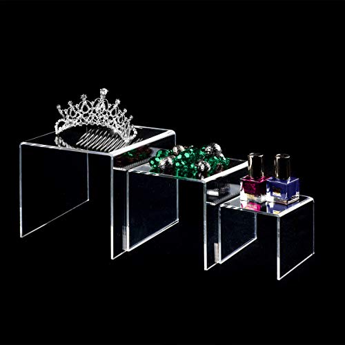 AUFIKR Elevadores de exhibición de acrílico Transparente, Estante de exhibición de 3 Piezas para Figuras, buffets, Cupcakes y Soportes de exhibición de Joyas, con película Protectora Adhesiva