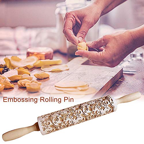 Augproveshak Dibujo Grabado de Palo de amasar Flor, Grabado Palo de amasar para la cocción de Rolling Pin de Madera para niños y Adultos Hacer Cookies