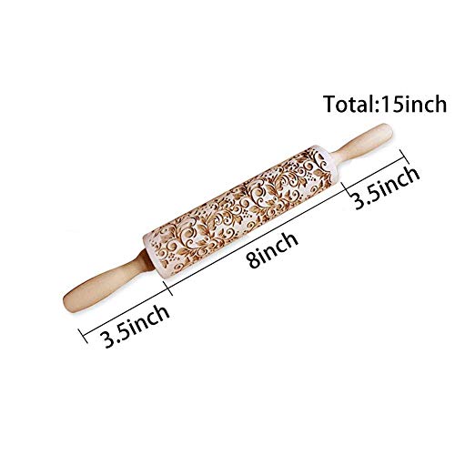 Augproveshak Dibujo Grabado de Palo de amasar Flor, Grabado Palo de amasar para la cocción de Rolling Pin de Madera para niños y Adultos Hacer Cookies