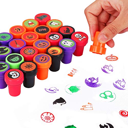 Auney 50pcs Sellos para niños, Sellos de Tinta automática Sellos de Halloween para niños, favores de Fiesta de Halloween, Rellenos de Bolsas de Regalos