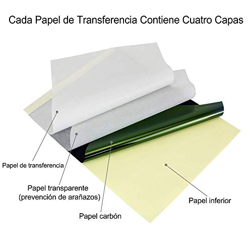 Auped 50 hojas A4 Papel de transferencia de tatuajes - Papel de transferencia de plantilla térmica para tatuar Copia Papel de calco de carbono.