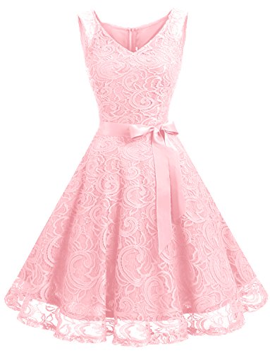 Aupuls AUP0010 Sexy Vestido De Mujer Escote En V Sin Manga para Ocación Formal Y Causal Rosa Clara XXL
