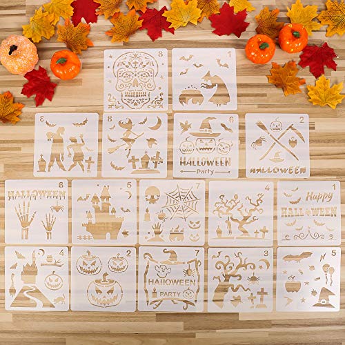 AUXSOUL 16 Piezas de Plantillas de Pintura Plantillas Decorativas de Bricolaje Plantillas de Dibujo Plástico para Decoración de Halloween Plantillas para Suministros de Decoración para Manualidades