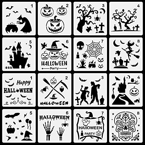 AUXSOUL 16 Piezas de Plantillas de Pintura Plantillas Decorativas de Bricolaje Plantillas de Dibujo Plástico para Decoración de Halloween Plantillas para Suministros de Decoración para Manualidades