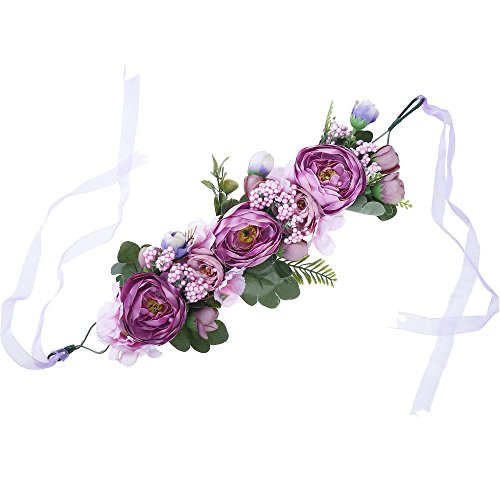 AWAYTR mujeres niñas Boho flor corona diadema floral corona guirnalda (Morado + Rosa)