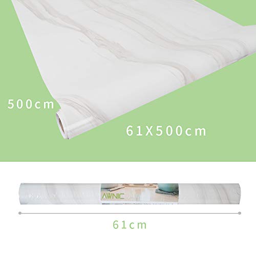 AWNIC Vinilo Adhesivo para Encimera de Cocina Papel Adhesivo para Muebles Mármol Blanco Impermeable Pegatinas para Forrar Muebles Mesas Armarios 500X61cm