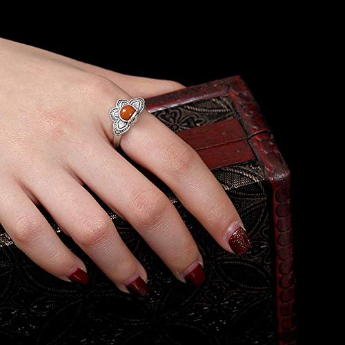 Axiba Esterlina S925 Plata ágata Rojo con Incrustaciones Hembra tío peonía Mate Retro Anillo-Enviar Novia día de San Valentín el Regalo de cumpleaños