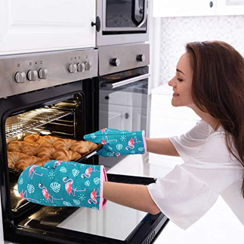 AYADA Manopla Horno para Cocina, Oven Gloves Guantes de Cocina Guantes Horno Dobles Resistente al Calor Guantes Cocina Profesional Manopla Doble Horno Guante de Cocina Flamenco 1 Par Verde