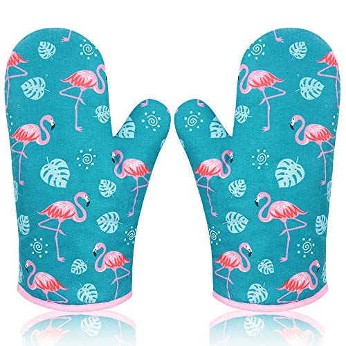 AYADA Manopla Horno para Cocina, Oven Gloves Guantes de Cocina Guantes Horno Dobles Resistente al Calor Guantes Cocina Profesional Manopla Doble Horno Guante de Cocina Flamenco 1 Par Verde