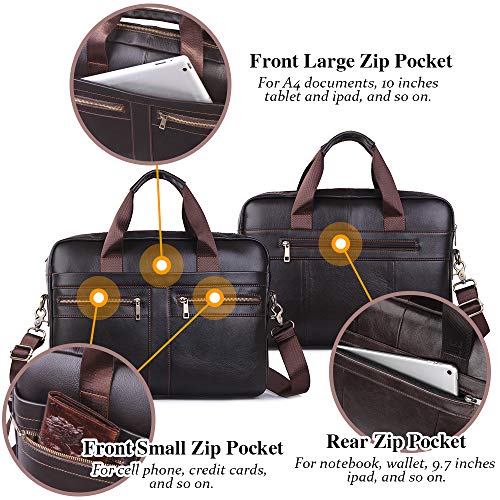 BAGZY Vintage Bolso Maletín para Hombre de Piel Genuina Bolso de Negocios Bolso Bandolera Portatil Bolsa de Mensajero para Portátil 15.6 Pulgadas Bolso Bandolera de Mano Piel Negocio Café Profundo