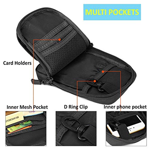 BAIGIO Bolsa Tactica Grande Funda Móvil MOLLE Táctico Riñonera Smartphone Funda Multifunción para Teléfono hasta 6" para Correr Senderismo Camping Caza (Negro)