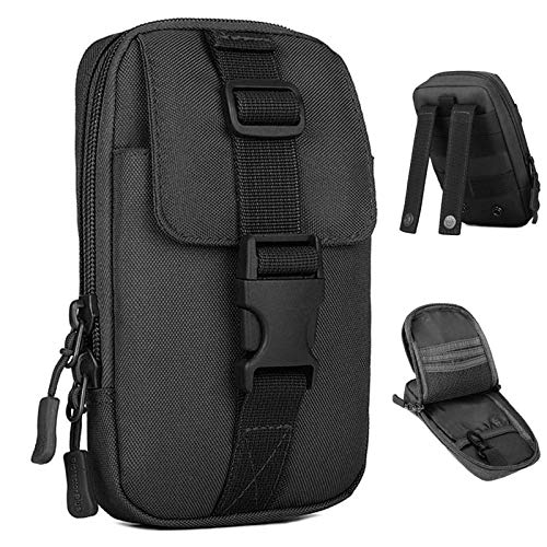 BAIGIO Bolsa Tactica Grande Funda Móvil MOLLE Táctico Riñonera Smartphone Funda Multifunción para Teléfono hasta 6" para Correr Senderismo Camping Caza (Negro)