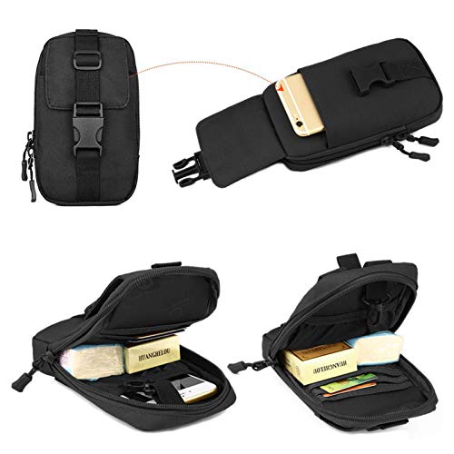 BAIGIO Bolsa Tactica Grande Funda Móvil MOLLE Táctico Riñonera Smartphone Funda Multifunción para Teléfono hasta 6" para Correr Senderismo Camping Caza (Negro)