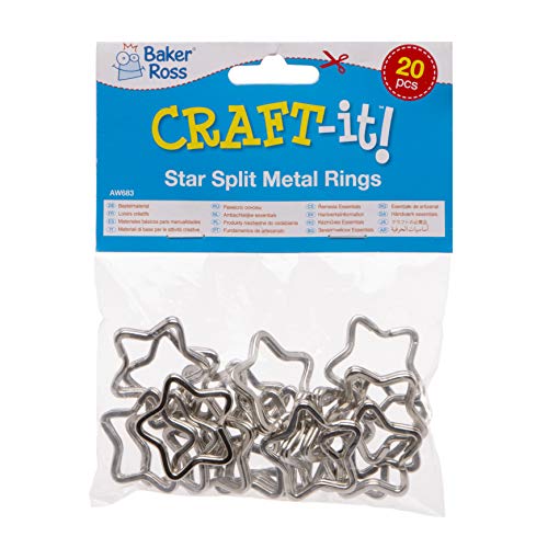 Baker Ross- Anillas metálicas con forma de estrella (Pack de 20) Anillas de metal perfectas para colgar en llaveros