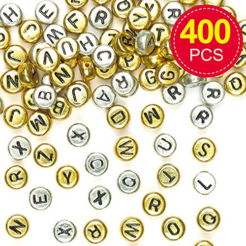 Baker Ross Cuentas de alfabeto de oro y plata: ideal para joyería, brazalete, collar y llaveros, manualidades y regalos para niños, regalos y más (paquete de 400)