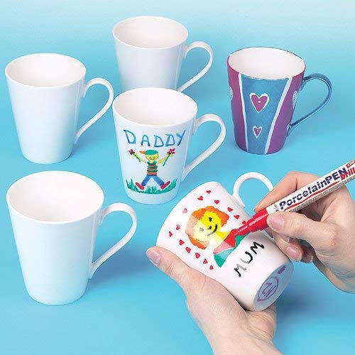 Baker Ross diseña tus propias tazas grandes de porcelana contemporáneas (paquete de 4) para que los niños decoren