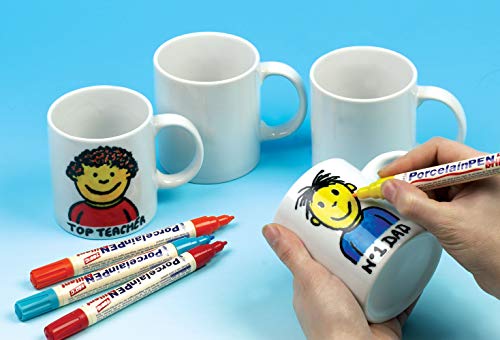 Baker Ross Ec1121- Diseña tus Propias Tazas grandes de Porcelana Blanca (Pack de 4) para que los Niños Decoren, Manualidades